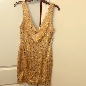 Gold, Sequin Embellished Sleeveless Dress